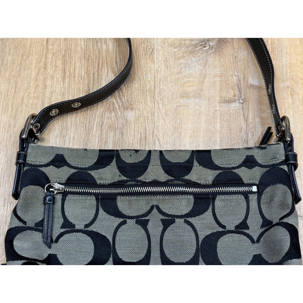 Y2K Coach F15067 Black & Beige Signature Monogram Hobo Shoulder Bag - Picture 4 of 11